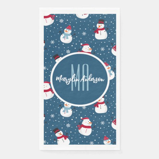 SERVIETTE EN PAPIER MONOGRAME DE SNOWMAN D'HIVER CHRÉTIEN (Devant)