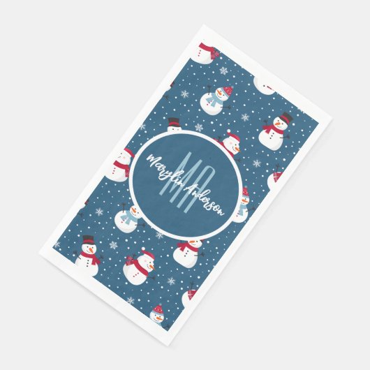 SERVIETTE EN PAPIER MONOGRAME DE SNOWMAN D'HIVER CHRÉTIEN (Coin)
