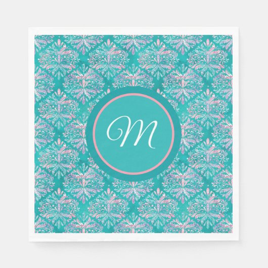 Serviette En Papier Monogramed Teal Pattern Napkins (Devant)