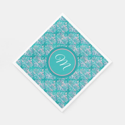 Serviette En Papier Monogramed Teal Pattern Napkins (Coin)