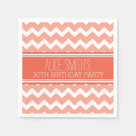 Serviette En Papier Monogramme 30e anniversaire Napkin Coral Chevron (Devant)