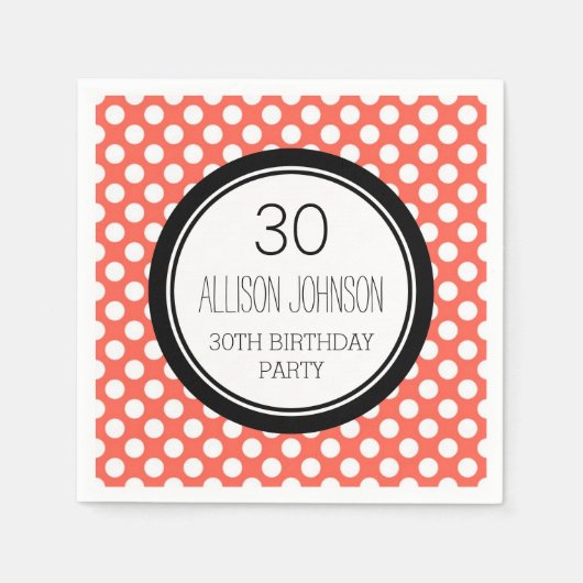 Serviette En Papier Monogramme 30e anniversaire Napkin Coral Dots (Devant)