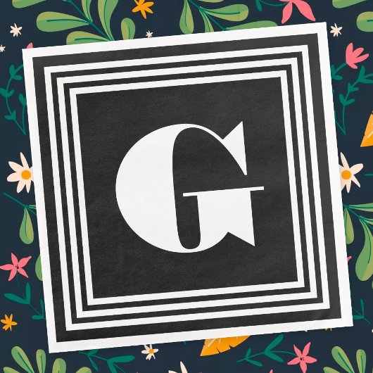 Serviette En Papier Monogramme 3 trames en gras | Noir et blanc