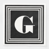 Serviette En Papier Monogramme 3 trames en gras | Noir et blanc (Devant)