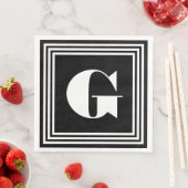 Serviette En Papier Monogramme 3 trames en gras | Noir et blanc (En situation)