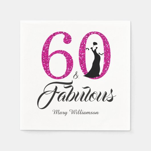 Serviette En Papier Monogramme 60 Fabuleux Parties scintillant rose 60 (Devant)