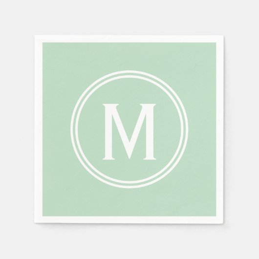 Serviette En Papier Monogramme à cadre rond vert de menthe moderne (Devant)