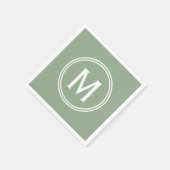 Serviette En Papier Monogramme à cadre rond vert Sage moderne (Coin)
