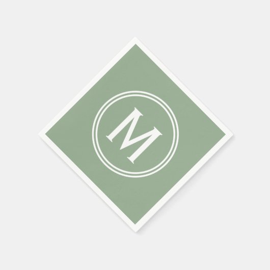 Serviette En Papier Monogramme à cadre rond vert Sage moderne (Coin)