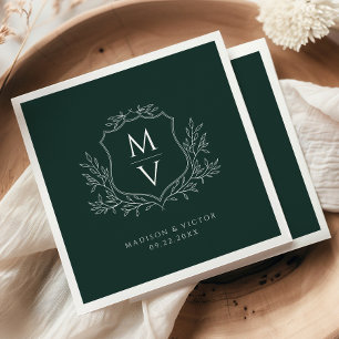 Serviette En Papier Monogramme à crête de feuillage vintage Mariage ve