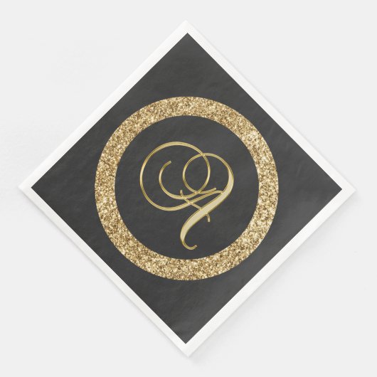 Serviette En Papier Monogramme A, élégant script doré (Coin)
