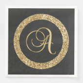 Serviette En Papier Monogramme A, élégant script doré (Devant)
