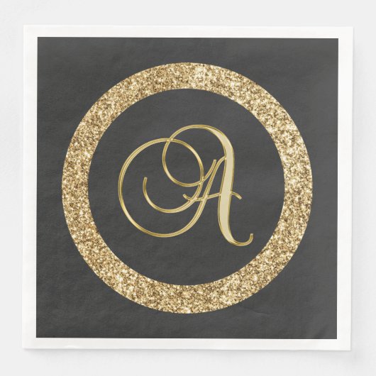 Serviette En Papier Monogramme A, élégant script doré (Devant)