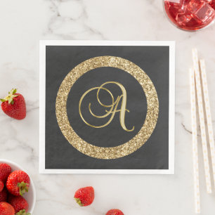 Serviette En Papier Monogramme A, élégante écriture dorée