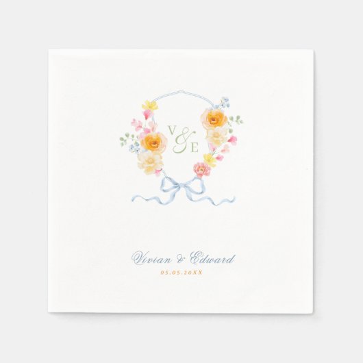 Serviette En Papier Monogramme à motif floral lumineux pour mariage de (Devant)