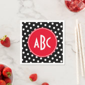 Serviette En Papier Monogramme à points noirs et blancs rouges (En situation)