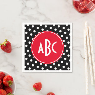 Serviette En Papier Monogramme à points noirs et blancs rouges