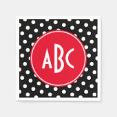 Serviette En Papier Monogramme à points noirs et blancs rouges (Devant)