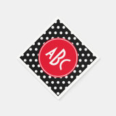 Serviette En Papier Monogramme à points noirs et blancs rouges (Coin)