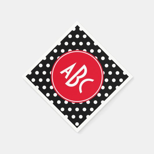 Serviette En Papier Monogramme à points noirs et blancs rouges (Coin)