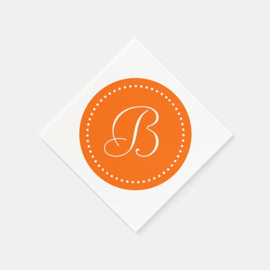 Serviette En Papier Monogramme à points orange et blanc (Coin)