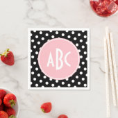 Serviette En Papier Monogramme à points rose blanc et noir (En situation)