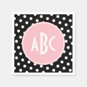 Serviette En Papier Monogramme à points rose blanc et noir (Devant)