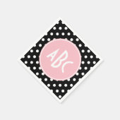 Serviette En Papier Monogramme à points rose blanc et noir (Coin)