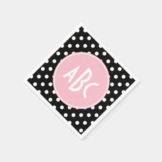 Serviette En Papier Monogramme à points rose blanc et noir (Coin)
