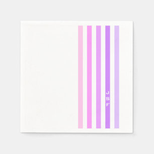 Serviette En Papier Monogramme à rayures verticales rose et violet