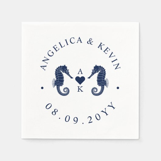 Serviette En Papier Monogramme à thème Love's Tide Seahorse (Devant)