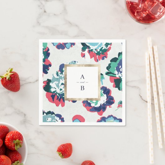 Serviette En Papier Monogramme abstrait floral or vert classique moder (En situation)