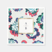 Serviette En Papier Monogramme abstrait floral or vert classique moder (Devant)