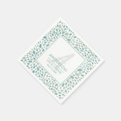 Serviette En Papier Monogramme Abstrait vert en bord de mer Mariage (Coin)