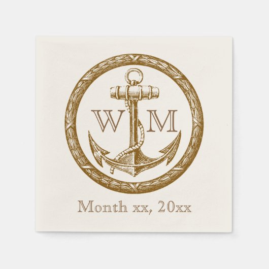 Serviette En Papier Monogramme Ancre et couronne (Devant)