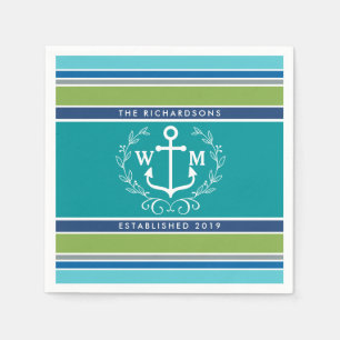 Serviette En Papier Monogramme Ancre Laurel Frappes de courroies Nauti