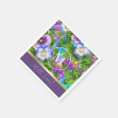 Serviette En Papier Monogramme Anniversaire Pansy Violet Fleurs Aquare (Coin)