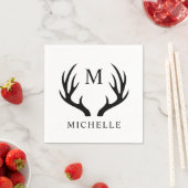 Serviette En Papier Monogramme Antler Cerf Blanc Et Noir Personnalisab (En situation)