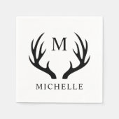 Serviette En Papier Monogramme Antler Cerf Blanc Et Noir Personnalisab (Devant)