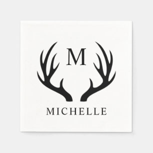 Serviette En Papier Monogramme Antler Cerf Blanc Et Noir Personnalisab