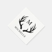 Serviette En Papier Monogramme Antler Cerf Blanc Et Noir Personnalisab (Coin)