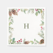 Serviette En Papier Monogramme Aquarelle de Noël Verdure serviettes (Devant)