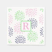 Serviette En Papier Monogramme aquarelle motif fleurs vert marine rose (Devant)