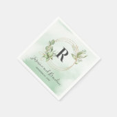 Serviette En Papier Monogramme Aquarelle Verdure Mariage Or (Coin)