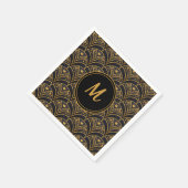 Serviette En Papier Monogramme Art Déco Motif d'or noir moderne (Coin)