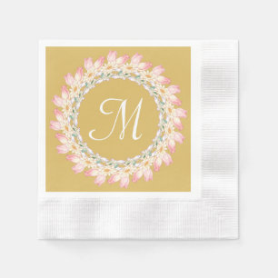 Serviette En Papier Monogramme avec cadre de roses roses et de nénupha