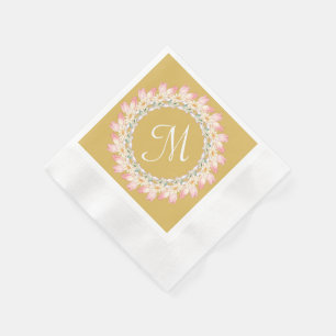Serviette En Papier Monogramme avec cadre de roses roses et de nénupha