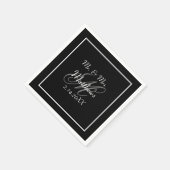 Serviette En Papier Monogramme Black Bride Groom Date Mariage (Coin)