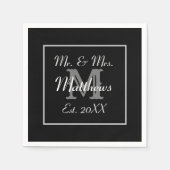 Serviette En Papier Monogramme Black Bride Groom Date Mariage Papier (Devant)