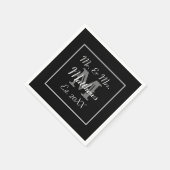 Serviette En Papier Monogramme Black Bride Groom Date Mariage Papier (Coin)